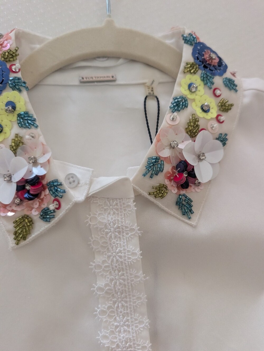 NWT Elie Tahari White Sammy Dress Beaded Floral Collar Short Sleeve Sz 2 - Picture 6 of 13